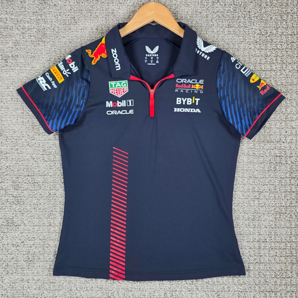 Castore Red Bull Racing Oracle F1 Team Women Navy Blue Polo Shirt Size Medium